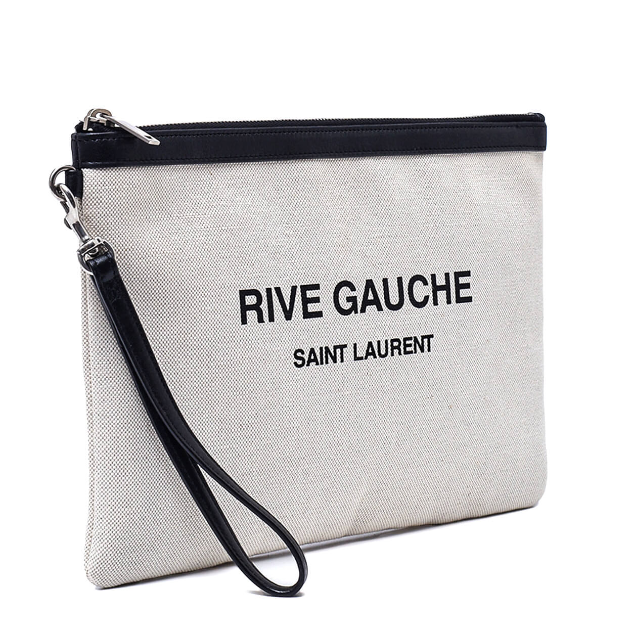 Saint Laurent -Beige & Black Rive Gauche Canvas Clutch Bag 